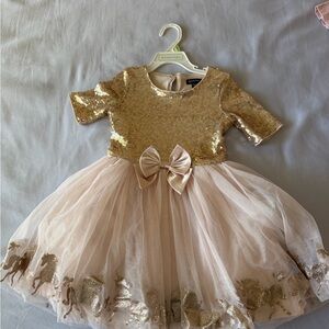 Zunie Gold Sequin and Cream Tulle Kids Dress